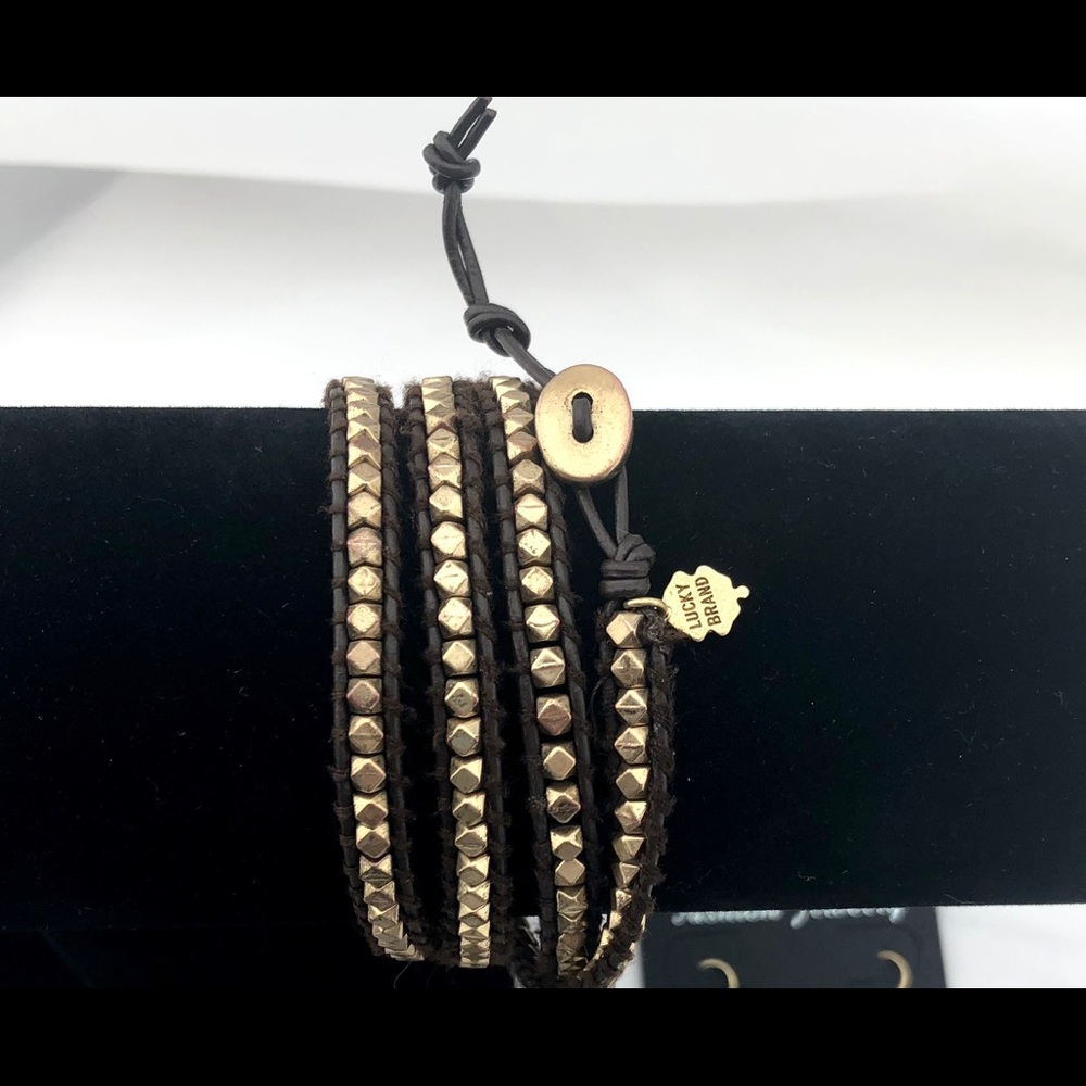 The Lucky Brand Brown Leather Wrap with gold metal